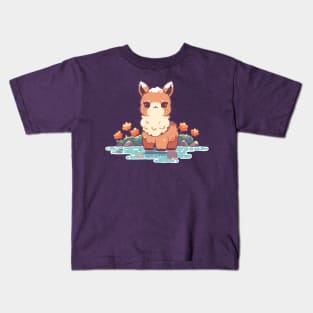 Kawaii - Happy River Llama Kids T-Shirt